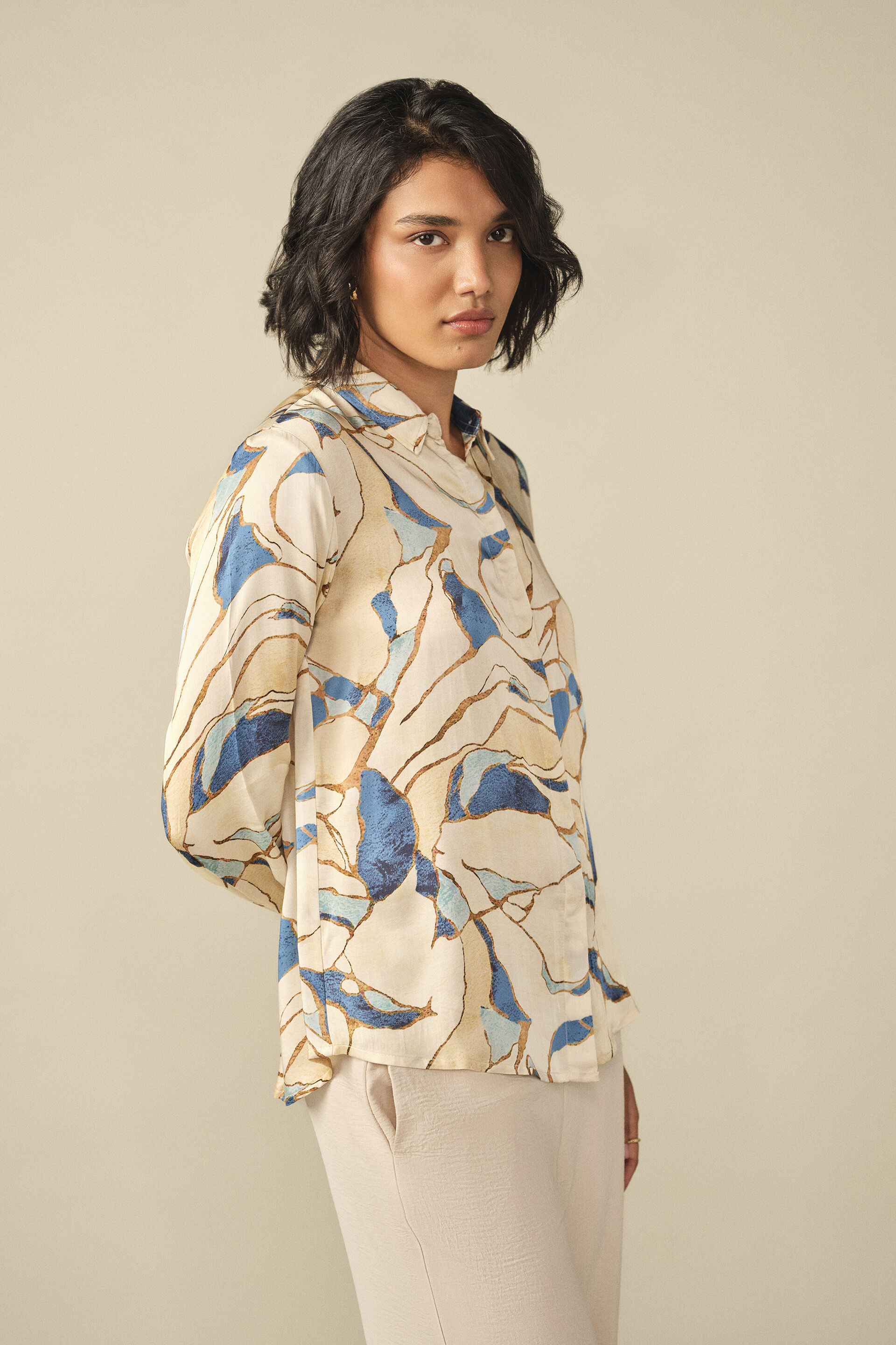Abstract Print Modal Shirt in Blue, Blue, image 4